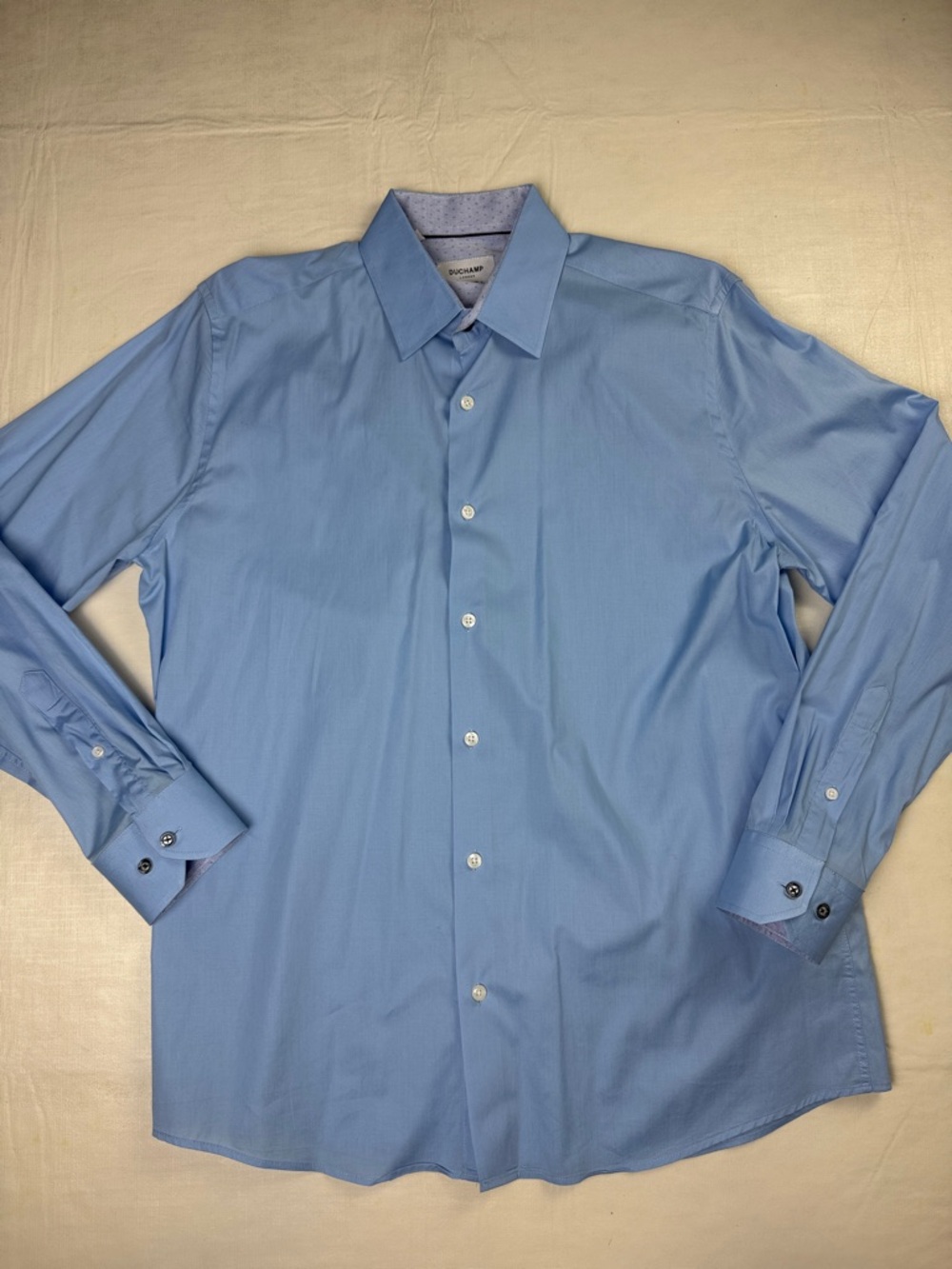 Duchamp Men's  Sky Blue Tailored Fit Long Sleeve Button-Down Dress Shirt Size L